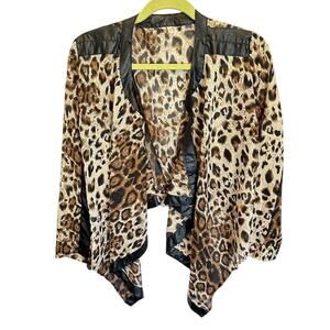 SSOULM Women's Leopard Print Open Front Blazer Jacket Size L top blouse